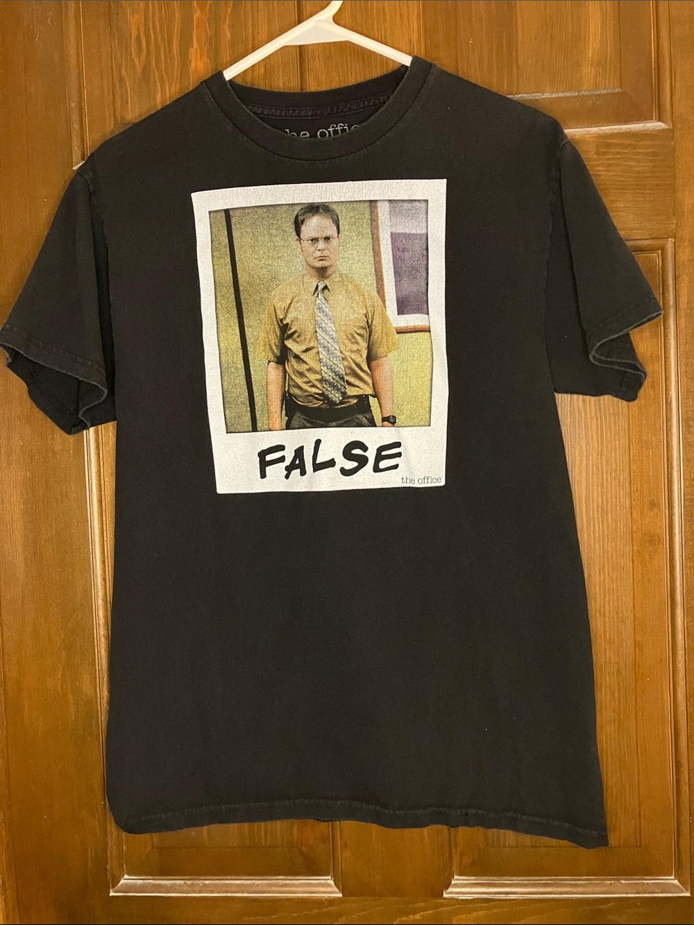 The Office Black Graphic Tee with 'FALSE' Dwight Photo-men’s medium